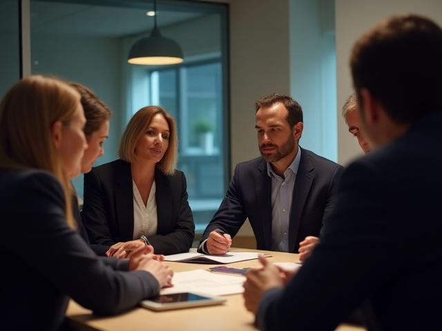 Lumière Conseil team collaborating effectively during a strategic planning session in their Lyon office.